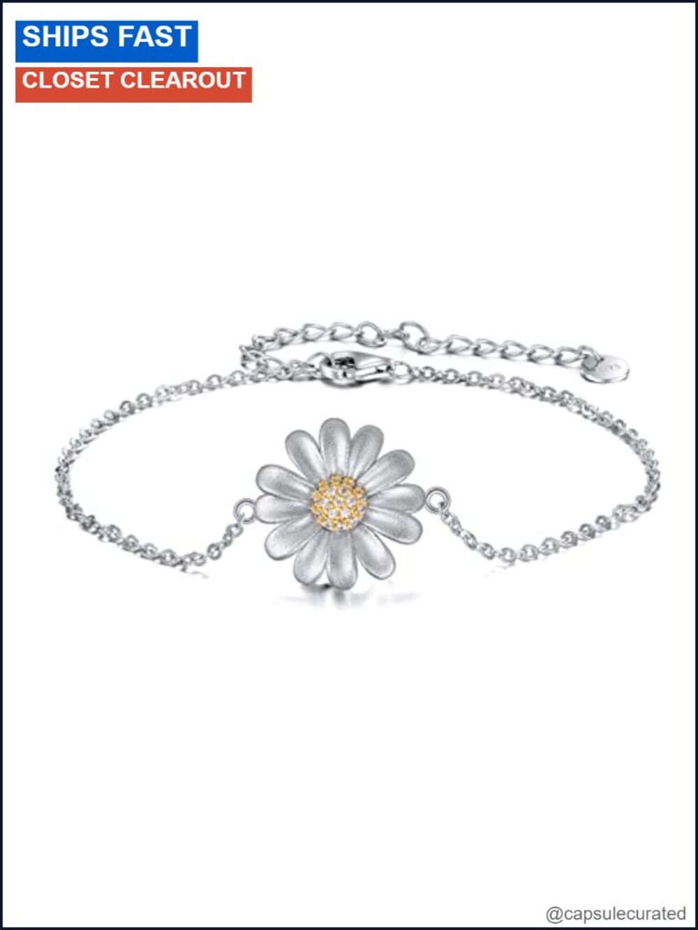 925 Sterling Silver Daisy Flower Chain Bracelet for Women Lobster Claw